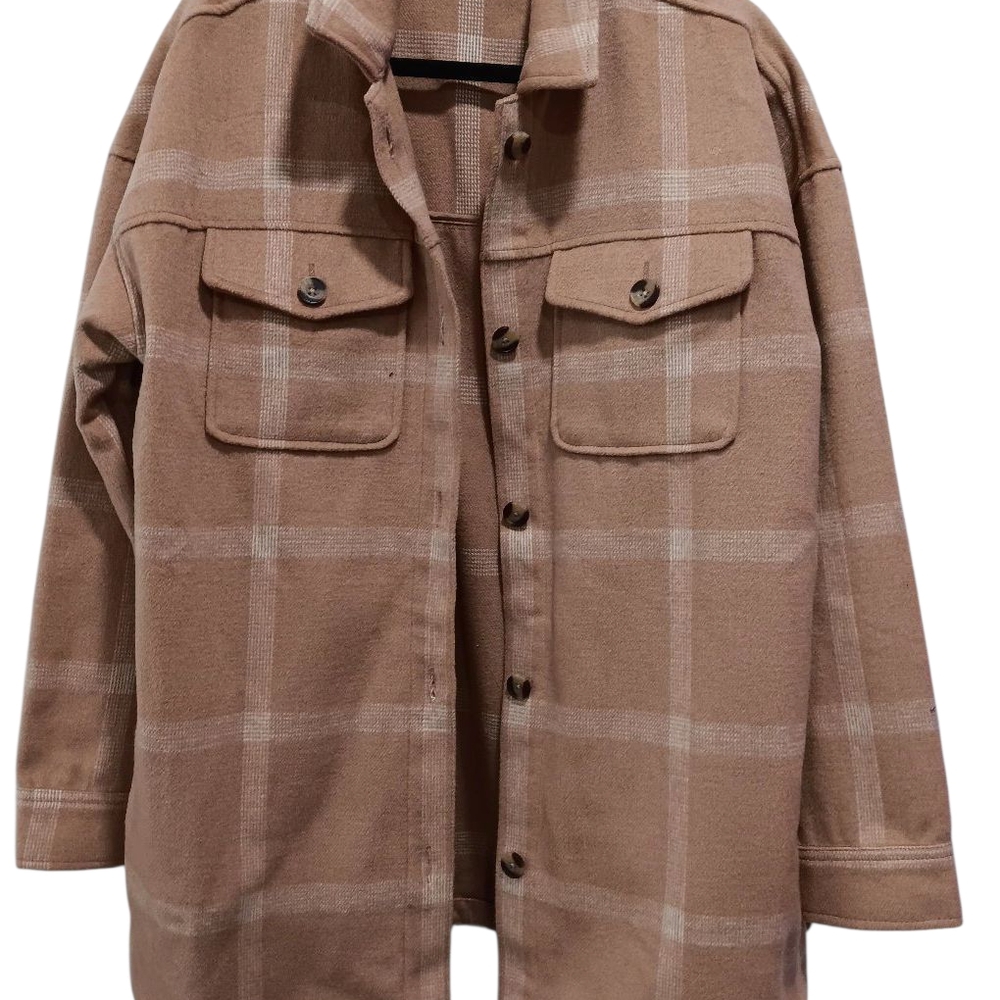 Tan Plaid Wool Button-Up Jacket - Picture 5 of 6